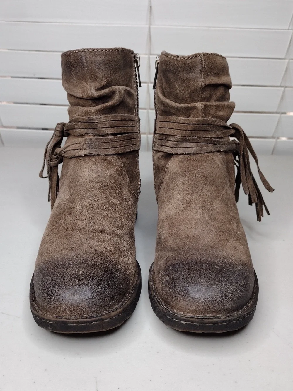 Born Cross Sz 7M Leather Boho Western Ankle Boots - Picture 7 of 13